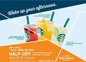 Starbucks: Half Off Refreshers Beverage – June 27 – 29, 2013