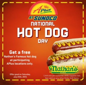 APlus Sunoco: FREE Nathan’s Hot Dog with Coupon – July 20, 2013